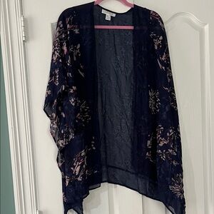 Maternity Navy Sheer Floral Kimono with Pink Accents